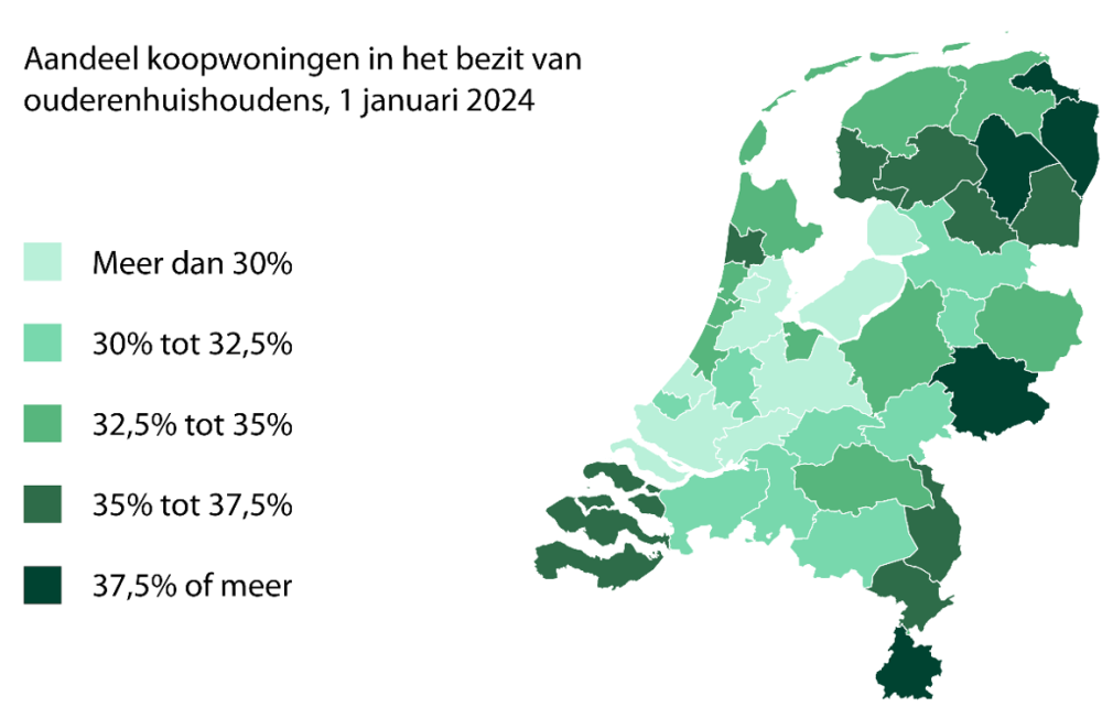 Aandeel koopwoningen in het bezit van ouderenhuishoudens 2024